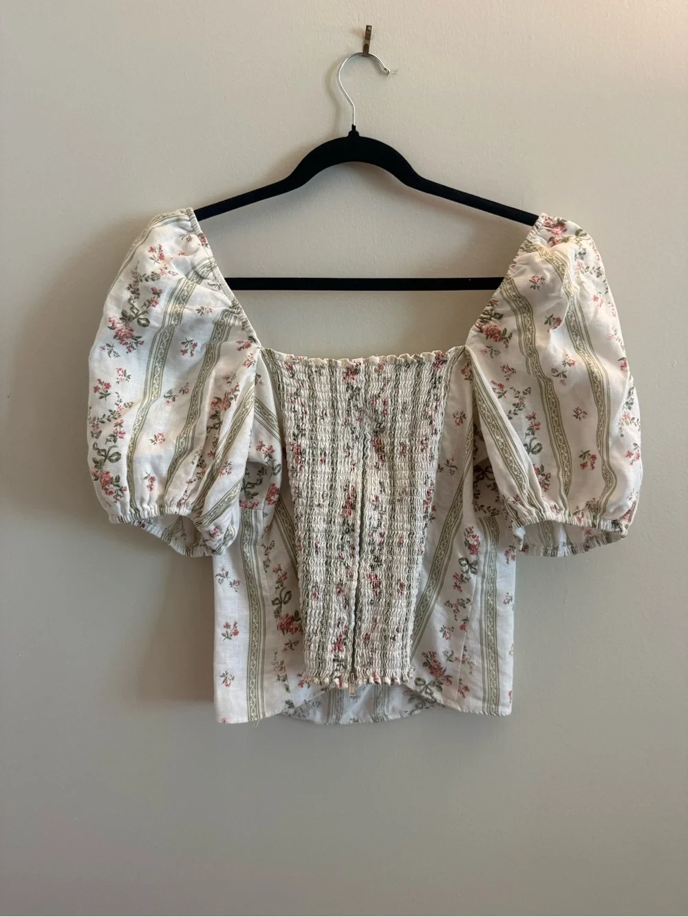 Reformation Arancini Linen top in heath floral